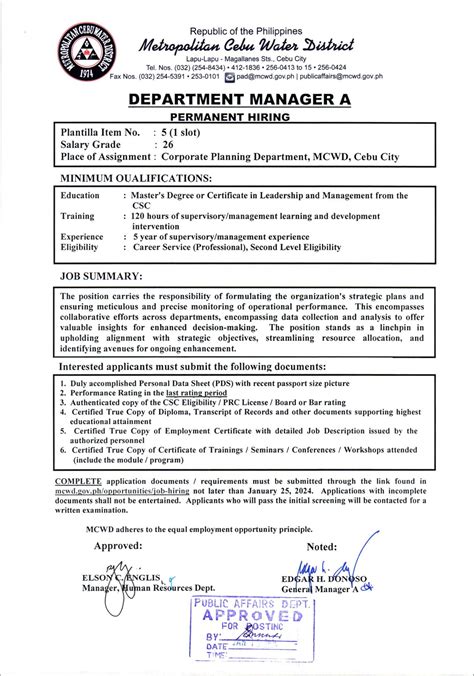 mcwd hiring 2024|Metro Cebu Water District .
